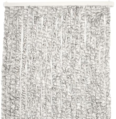 Lemodo Rideau de porte caravane - En duvet - 90 x 200 cm - Idéal comme moustiquaire pour porte - Gris clair/blanc - Aspect attrayant - Protection contre les mouches