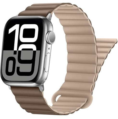 HITZEE Compatible with Apple Watch Strap 49/46/45/44/42/41/40/38mm, Double Sided Wearable Magnetic Band Compatible for iWatch Series 11 10 9 8 7 SE3 6 5-1 (38/40/41/42mm, Brown Khaki)