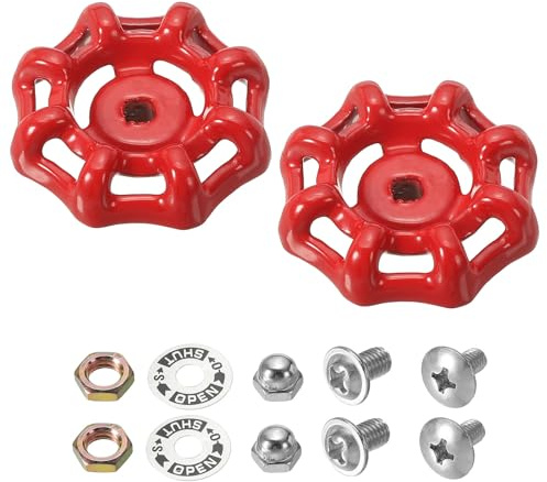 PATIKIL Maniglia per Rubinetto Acciaio Fuso Foro Asta 5x5mm Rosso 2pz | Esterno, Foro Asta Quadrata, Maniglia Rotonda, per Sostituzione Maniglia Rubinetto Acqua con Viti Spacer