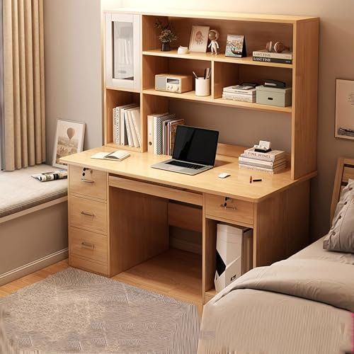 FUKEFUZ Escritorios Oficina Casa con Estantes y Cajones, Mesa Computadora en Forma L, Almacenamiento Espacioso, Escritorio Esquina para Gaming, Oficina, Dormitorio(Natural,55.1 * 23.6 * 66.1IN)