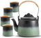 ZENS Design Japanische Teeservice,1000ml Gradienten Geprägtem Japanische Teekanne Keramik mit 4 Tassen und Eingebautes Sieb für Losen Tee Steeper,Hanfseilgriff Teekanne Geschenk,Schwarz & Bohne grün