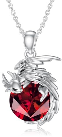 SLIACETE 925 Sterling Silber Drachen Kette für Damen und Mädchen - Januar Geburtsstein Anhänger Halskette - Drachen Schmuck Geschenk für Drachenliebhaberin