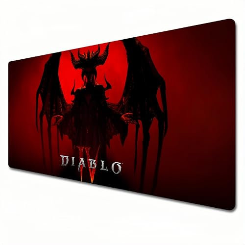 Diablo Mauspad, XXL, Schwarz und Rot, großes Gaming-Mauspad, 900 x 400 cm, geeignet für Büro, Arbeitszimmer, genähte Kanten (A02, XXL)
