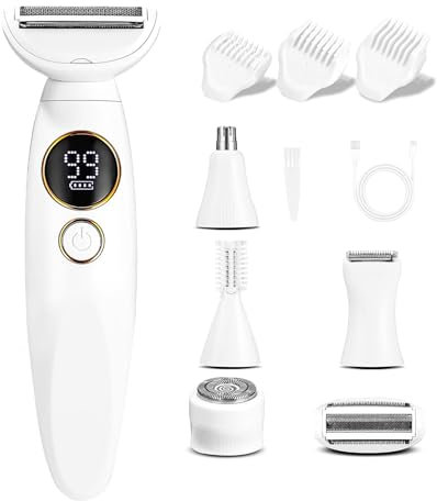 5-in-1 Intimrasierer für Frauen, IPX7 Wasserdichter Damenrasierer Trimmer Damen Shaver für Körper, Achseln, Bikini, Augenbrauen und Nase, USB-Aufladung