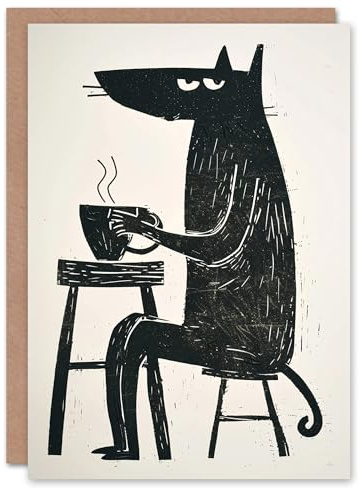 Artery8 Dog Lover Drinking Coffee Black Cartoon Blank For Him Or Her Art Birthday Card