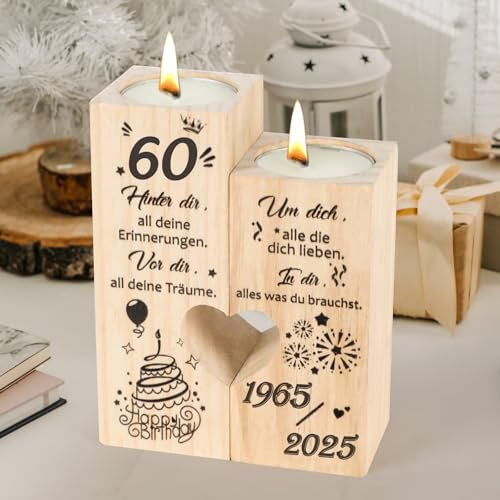 Seutgjie Deko 60 Geburtstag Frau Geschenk Kerzenständer 1965 bis 2025 für Mama Schwester Freundin Coole Geschenkideen