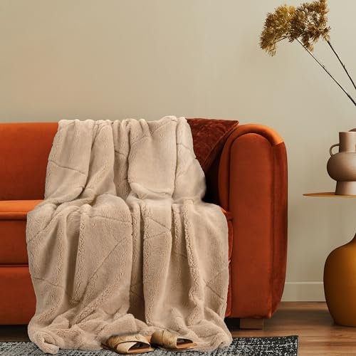 Paco Home Deko Wohnzimmer Decke Kuscheldecke Tagesdecke Waschbar Sofadecke Schlafzimmer Rautenmuster Einfarbig Flauschig, Farbe:Beige, Größe:200x240cm
