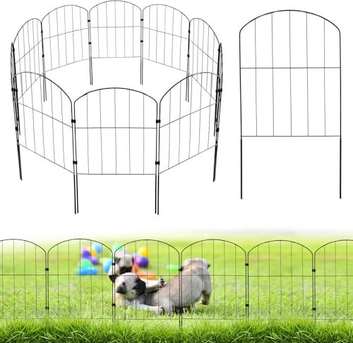 10 Stück Gartenzaun,60 m (H) x 3,3m (L) Metall Zaunelementen Gartenzäune Dekorative,Metallbordüre für den Garten, Klappzaun, Landschaftszaun für Blumenbeet, Bäume, Tierbarriere