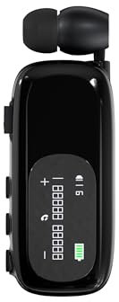 SUNSEATON Auricolare Bluetooth Business con Filo Retrattile, Auricolar Senza Fili con Microfono, Cuffia Wireless Lavalier con Display LCD, Bluetooth 5.4, Connessione a 2 Cellulari (Nero)