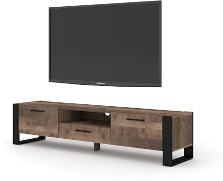 BIM Furniture TV Lowboard Nuka – 78,7x16,9x18,9 in (200x43x48 cm), for 75 TV, Freestanding Living Room Cabinet, Handle-Free Fronts, Storage TV Stand – Oak Grange