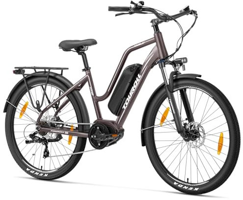 Touroll MA2 27.5'' E-Bike für Erwachsene, Cityräder Elektrofahrrad mit 250W 70N.M Mittelmotor Motor und 36V 468Wh Akku, Reichweite 100km, Hydraulische Scheibenbremse Ebikes für Herren Damen (Braun)
