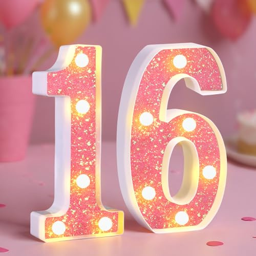 Buchstaben Lichter Zahlen 16 LED Brief Lichter, Dekorations Zahlen Nachtlicht Lampe für Geburtstagsfeier Jubiläum Zimmer Dekoration(Batterien nicht im Lieferumfang enthalten)