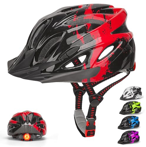Kids Bike Helmet with Light, Age 3-15, Adjustable Helmet 50-59cm | Boys Girls Bike Helmet,Multi-Sport Children Helmet for Bicycle Scooter Skating Cycling,Removable Visor,Colorful Design