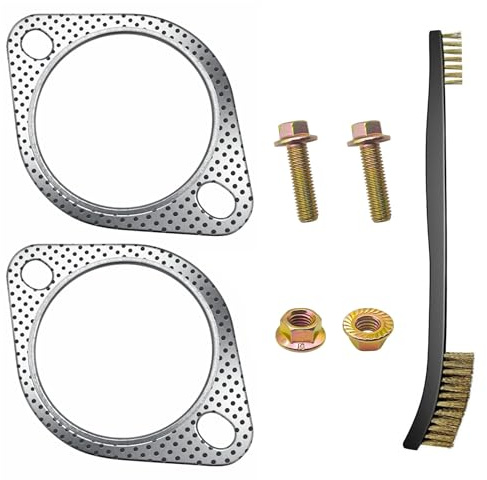 Strongthium 3 Zoll Auspuffdichtung Set (2 Stück) für 76mm Flansch mit M10 Schrauben & Drahtbürste, Hochtemperatur Graphit Flanschdichtung Lochabstand 105mm für Endschalldämpfer Krümmer Downpipe Tuning