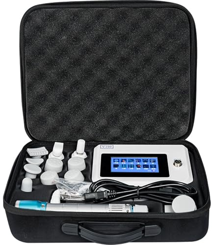 Máquina de terapia de ondas de pulso V100: masajeador de ondas de choque electromagnéticas con 14 sondas, 16 velocidades de frecuencia y 27 niveles de energía,White