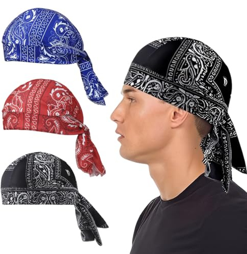 JRYXDS 3Pcs Sport Bandana Cap Hat Anti-Uv Schutz Kopfbedeckung Mütze Schädelkappe Damen Herren Kopftuch Piratenmütze Bikertuch Stirnband Fahrradmütze Sommer Unterm Radhelm Piratenhut