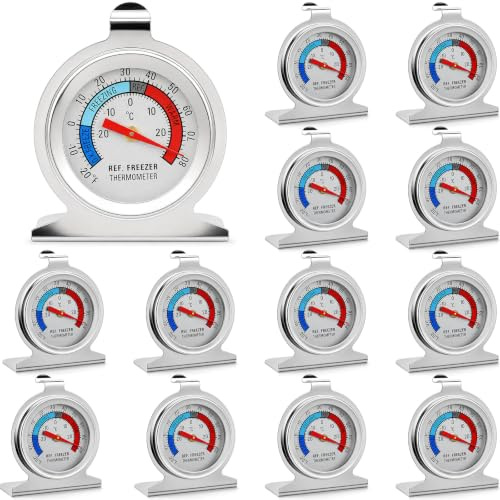 12 Pack Fridge Freezer Thermometers, Stainless Steel Refrigerator Gauges | Large Dial Temperature Gauges for Freezer Monitoring, Kitchen Fridges, Coolers, Food Storage and Catering Use