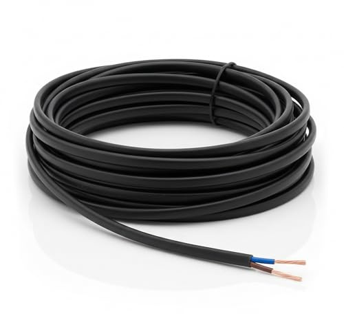 LampStation 2192Y 2 Core Flat Flex Cable 0.75mm Black Lamp Wire 2 Metres | BASEC approved H03VVH2-F, PVC sheathed stranded copper, 240V 3 Amp, for table lighting, pendants and light appliances