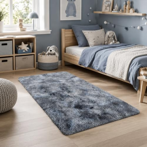 BEIMO Flauschig Hochflor Teppich Flur 60x110cm Grau Waschbare rutschfeste Teppiche bettvorleger Schlafzimmer Rug für Wohnzimmerteppiche