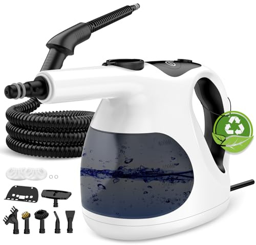 Granarbol Vaporeta de Mano Portátil, Calentamiento 15s, Depósito de 400ml | Limpiador a Vapor de 1200W con 10 Accesorios, para Cocina, Baño, Sofás y Ventanas, Color Blanco