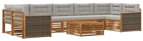 vidaXL Outdoor-Sofagarnitur mit Kissen 8 pcs Natürlich und Hellgrau, Moderner Garten-Sofa, L-förmige Möbel, Terrassen-Lounge, Sitzgruppe für draußen, bequem im Garten