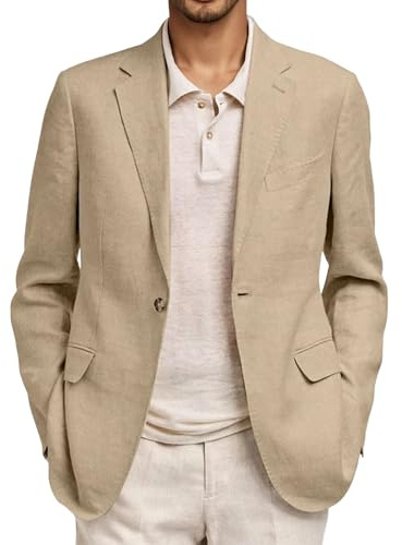 Linen Blazers for Men UK Causal Long Sleeve Lightweight Button Linen Jackets with Pocket Summer Solid Color Fit Suits Comfortable Breathable Business Coats Leisure Soft Plus Size Jacket
