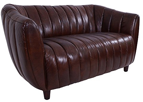 Clubsofa Juniper 2-Sitzer gerippt, Vintage Leder Ledersofa Echtleer Couch Design