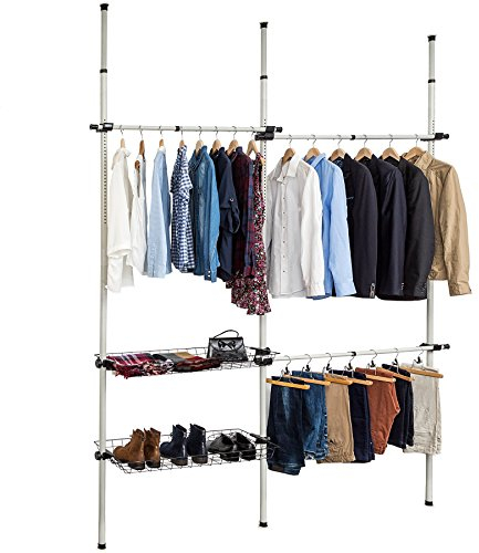 tectake Teleskop Garderobesystem variabel verstellbares Ordnungssystem | Breite: 150-210cm | Höhe: 160-320cm | Tiefe: 38cm