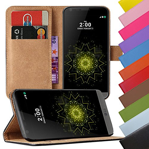EximMobile - Book Case Handyhülle für LG X Screen mit Kartenfächer | Schutzhülle aus Kunstleder | Handytasche als Flip Case | Cover in Schwarz | Handy Tasche | Etui Hülle Kunstledertasche