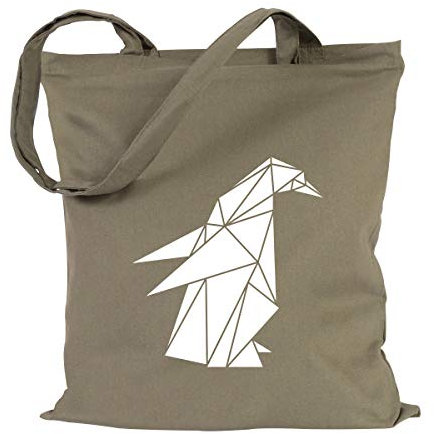 JUNIWORDS Jutebeutel - Wähle ein Motiv & Farbe - Origami Pinguin (Beutel: Khaki, Motiv: Weiß)