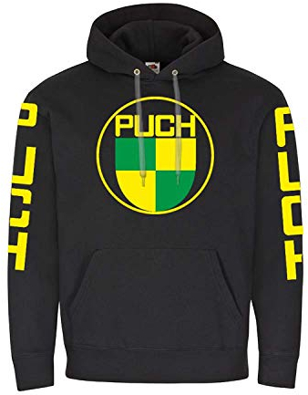 Copytec Puch Vintage Hoodie Motorradbekleidung Motocross Motorradzubehör Geländemotorrad #24142, Größe:XL, Farbe:Schwarz