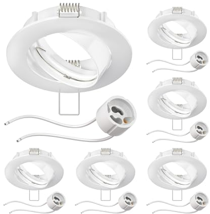 ledscom.de 6 Stück Deckeneinbaurahmen Circ Aluminium Einbaurahmen weiß schwenkbar (LED/Halogen/GU10/MR16/PAR16/50mm) inkl. GU10 Fassung