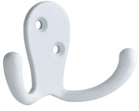 Decohooks Two Prong Robe Hook - Wide Design - White - Door and Wall Mountable - Single - Fixings Included