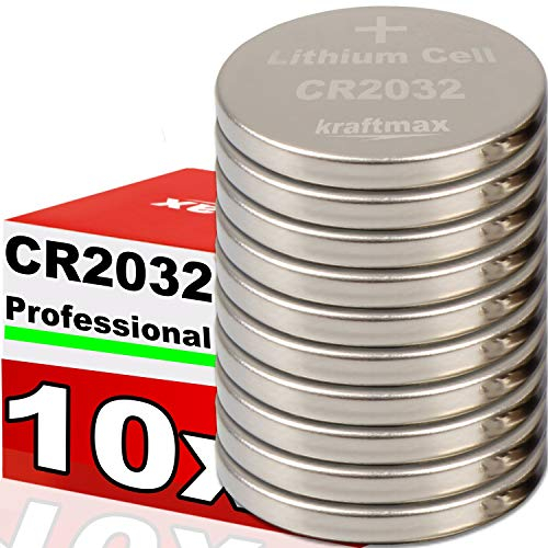 Kraftmax CR2032 - Confezione da 10 batterie al litio ad alte prestazioni, 3 V, per applicazioni professionali