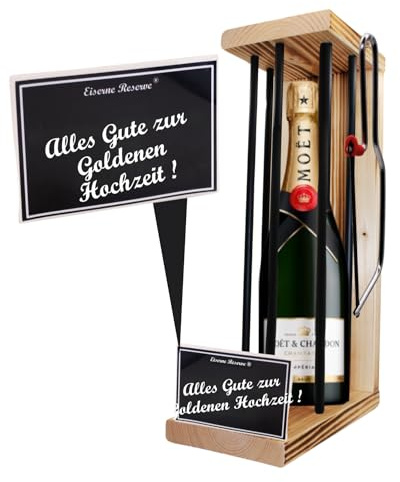 Moet 12% Vol. Goldene Hochzeit Geschenke für Eltern Eiserne Reserve Black Edition incl. Notsäge Text s/w Alles Gute zur Goldenen Hochzeit Champagner (1 x 0.75 l)