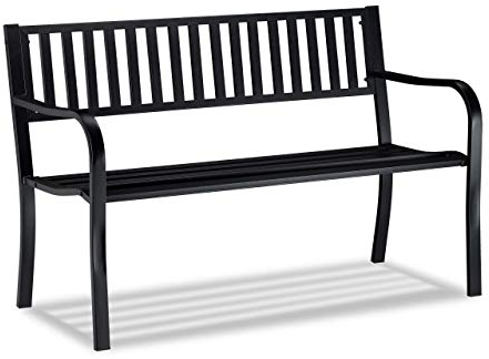 Relaxdays Gartenbank, bequemer 2-Sitzer, robuste Metallbank, für Terrasse, Balkon, HBT 82 x 127,5 x 59,5 cm, schwarz