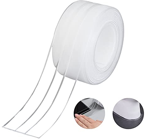 Dichtungsband, Badezimmer, Doppelfalten, Silikon, Bahn, selbstklebend, wasserdicht, Mehltau, Vorbeugung von Kakerlake, für Küche, Waschbecken, 38 mm x 3,2 m – transparent (1 Pack)