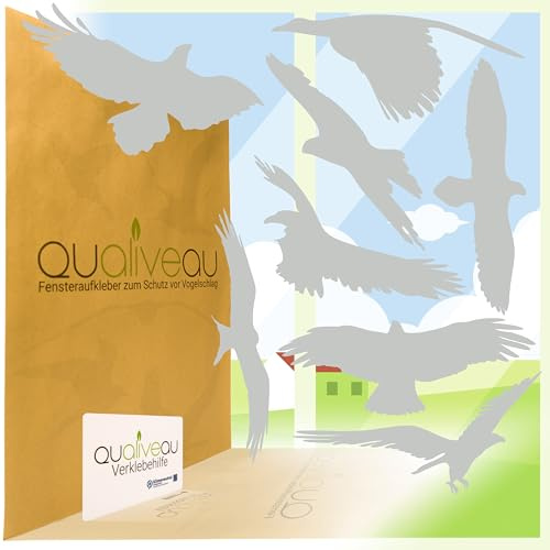 Qualiveau® 40cm Große Aufkleber zum Schutz vor Vogelschlag | Komplettset mit Rakel (Hellgrau)