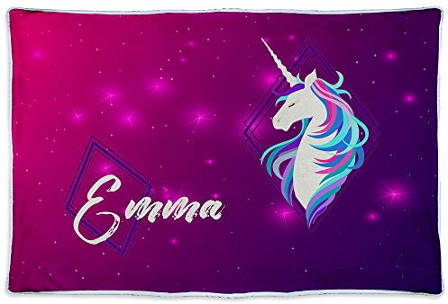 Personalisierte Wärmedecke. Personalisierte Geschenke. Kuscheldecke mit Namen. Geek-Geschenke. Personalisierte Fleecedecke. 600gr/m². Öko-Tex-zertifiziertes Gewebe. Ungefähre Größe 80x125cm. UNICORN