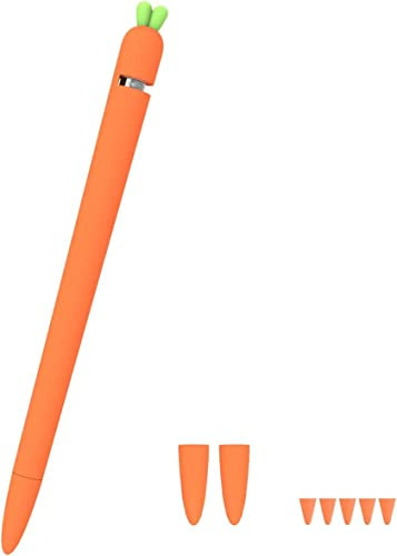 Love Mei Silicone Case for Apple Pencil Silicone Sleeve for 1st Generation Holder Protective Skin Cover case for iPad, Cute Carrot Accessories Soft Grip Pouch with Pencil Tip Cover /1st Orange