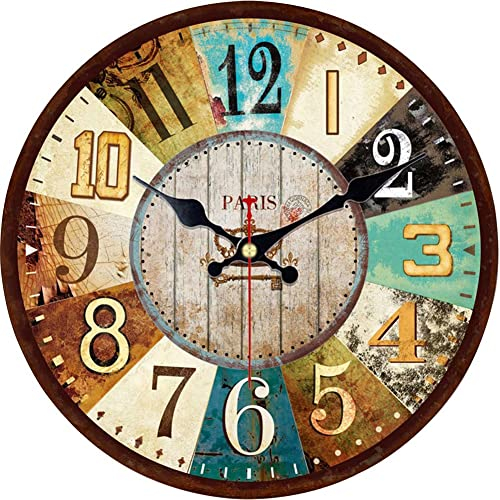 VIKMARI Dekor Wanduhr, Indoor Silent Batteriebetriebene Metall Wanduhr, Europäische Vintage Wanduhr Mit Großen Römischen Ziffern |Frankreich Pariser Stil|14