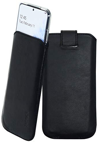 Suncase ECHT Ledertasche Leder Etui kompatibel mit iPhone 12 (6.1) (passend nur mit iPhone 12 Silikon Case) in schwarz