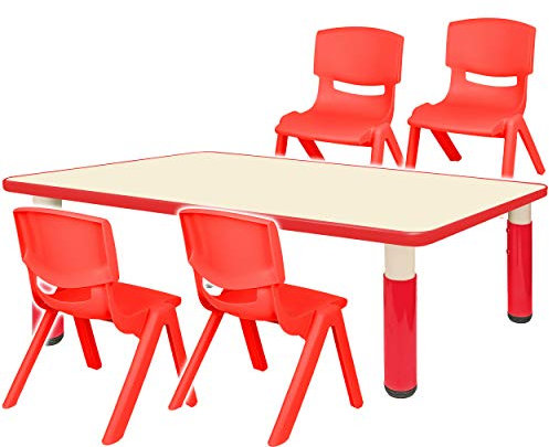 alles-meine.de GmbH Sitzgruppe für Kinder - Tisch + 4 Kinderstühle - Größen & Farbwahl - rot - höhenverstellbar - 1 bis 8 Jahre - Plastik - für INNEN & AUßEN - Kindertisch/Kind..