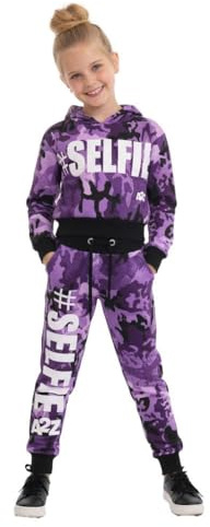 A2Z 4 Kids Girls Tracksuit Hoodie Sweatshirt Top Bottoms Comfortable - T.S Crop Selfie Camo Purple 11-12