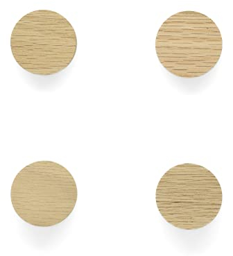PLT 4 Stück Skandinavische Möbelgriffe aus unbehandeltem Eichenholz, Rund, Knauf, Knopf für Kommode, Schrank, Schublade, Tür, Geschenkidee (4, 4 cm Durchmesser)