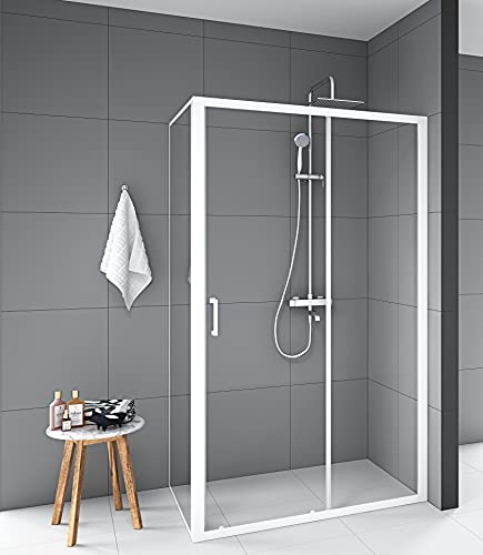 Duschkabine Marwell Factory 80 x 120 x 200 cm Dusche mit Fronteinstieg Glasdusche matt weiß Duschabtrennung mit Schiebetür
