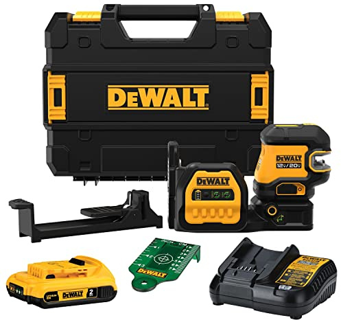 DEWALT 20V/12V MAX Laser Level Kit, Cross Line Laser and 5 Spot Laser, Green (DCLE34520G)
