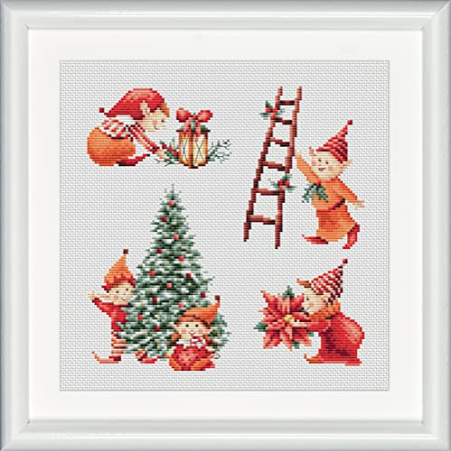 Dutch Stitch Brothers - Gezähltes Kreuzstich-Kit - DSB017A - Weihnachtselfen 1- Aida - 9.8 x 9.8 Inch - DIY für Erwachsene