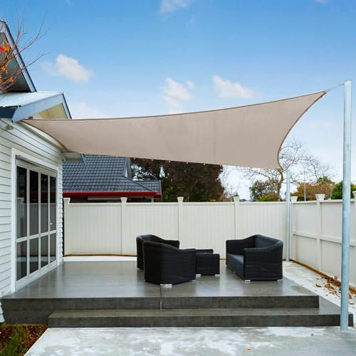 AXT SHADE Sonnensegel Wasserdicht Rechteckig 4x5m Wetterschutz Sonnenschutz PES Polyester mit UV Schutz für Terrasse Balkon Garten-Taupe