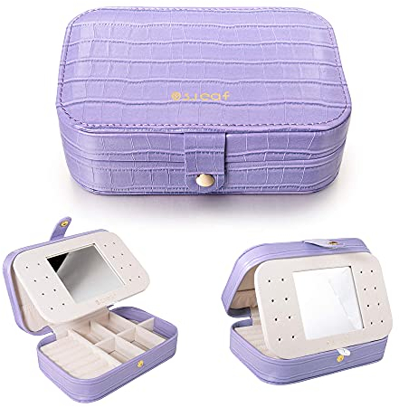 Reise-Schmuck-Organizer Reise-Schmuckkästchen für Frauen Ohrring-Organizer Kleiner Schmuck-Reisekoffer Halsketten-Organizer Reise-Schmuckkoffer Krokodilleder-Schmuck-Organizer für Frauen (Violett)